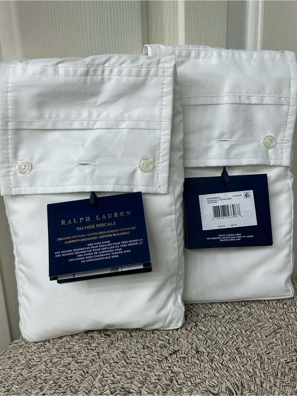Ralph Lauren Home Palmer King Size 100% Organic Cotton Sham Tux White Set Of 2